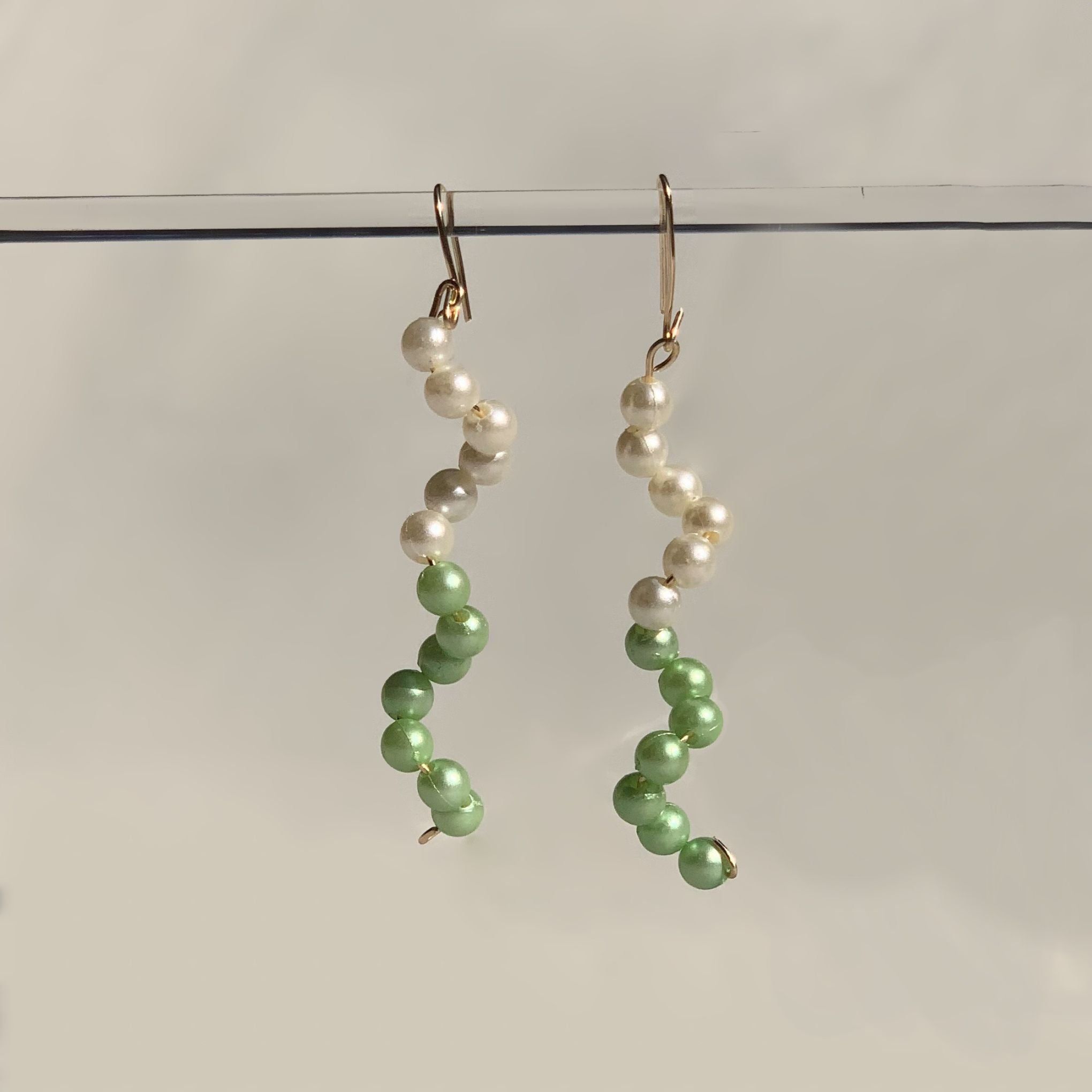Green and White Swirl Earrings