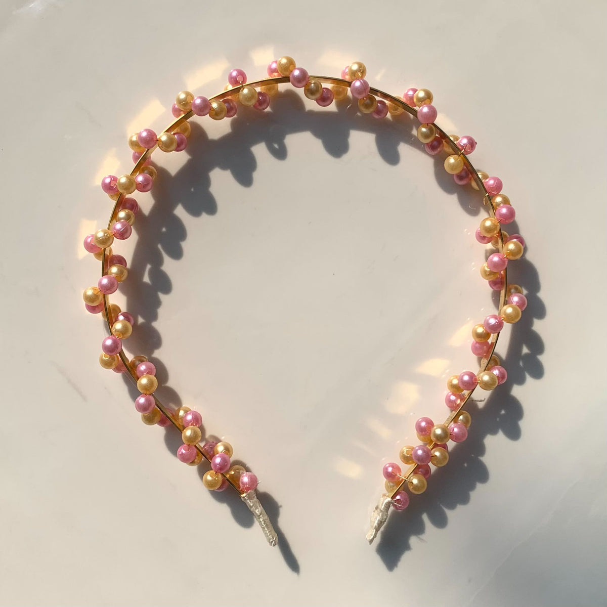 Pink and Golden Pearl Hair Band