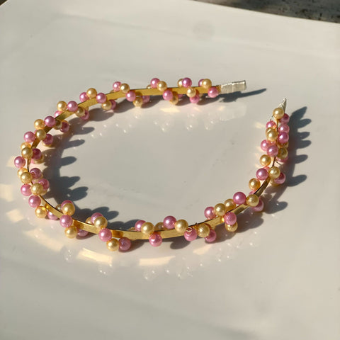 Pink and Golden Pearl Hair Band